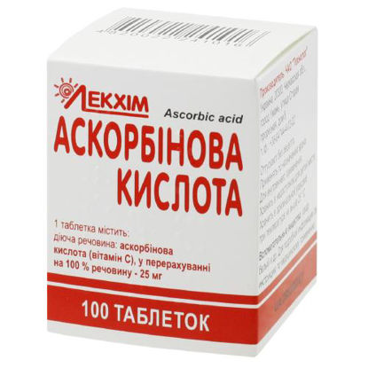 Світлина Аскорбінова кислота таблетки 0.025 г №100